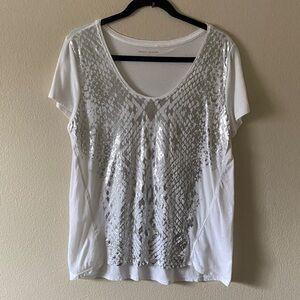 DKNY Jeans White T shirt Silver Metallic Snake Skin